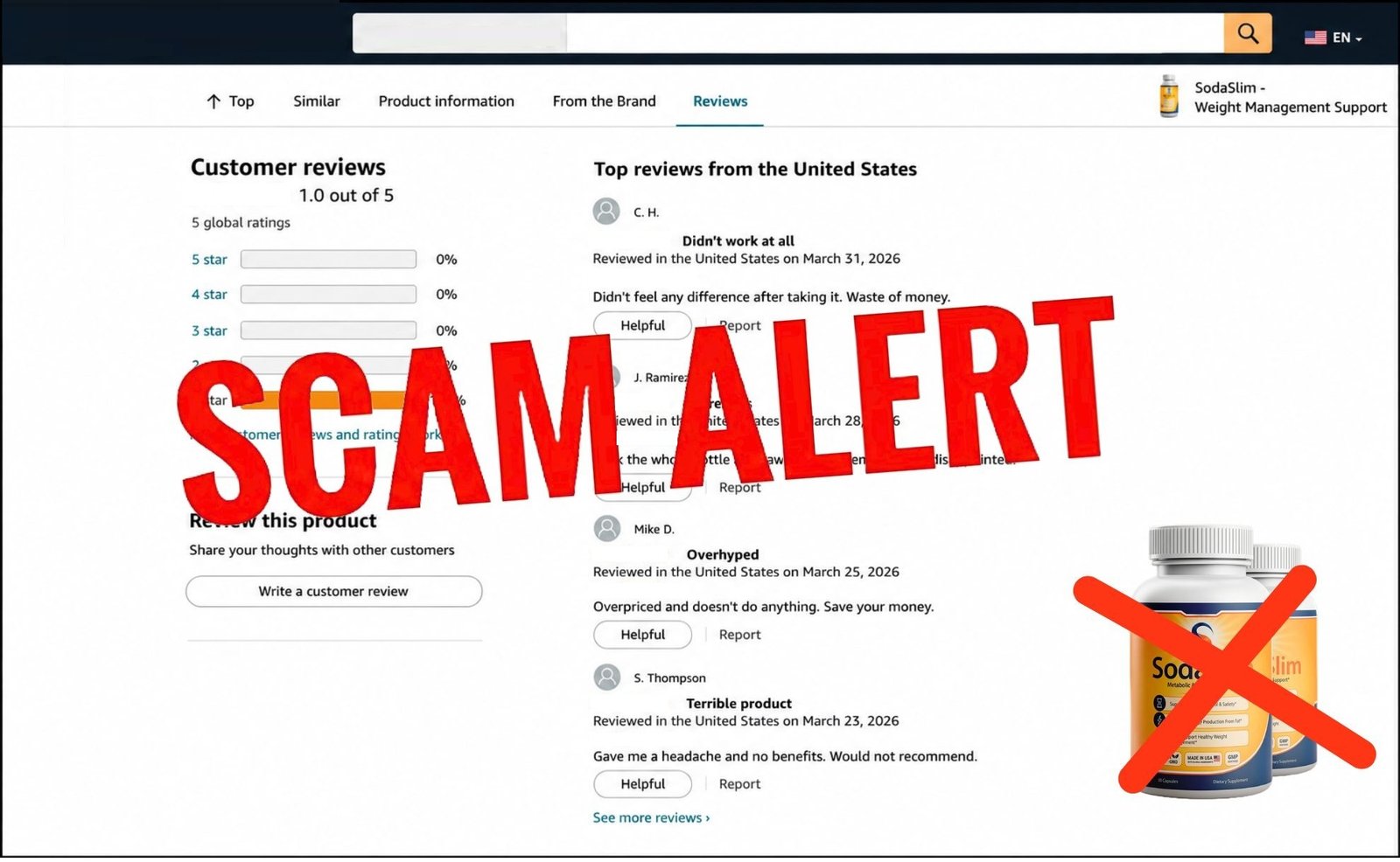 SodaSlim negative reviews — fake marketplace listings